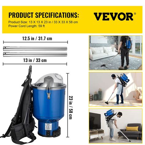 Buy VEVOR Backpack Vacuum, 3.6qt Backpack Vacuum Cleaner, 5-IN-1 ...