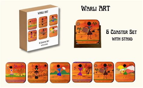 Stara KIDS Warli Art Musicians 6 Coaster Set with Stand | Indian Art ...