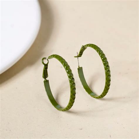 Jewellery Online - Premium Green Textured Hoops | Nestasia