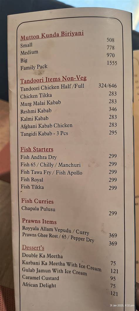 Menu at AMRUTH RASA, Ballari