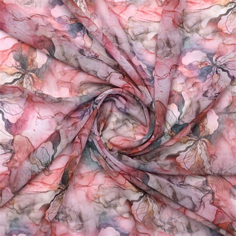 Digital Printed Georgette Fabric - Pink Watercolor Floral - Unstitched ...