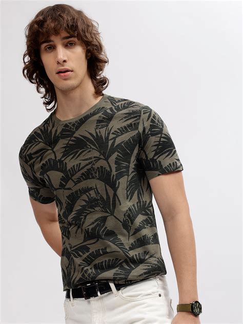 Shop Lindbergh Men Green Printed Round Neck Short Sleeves T-shirt ...