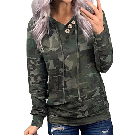 CALAFEBILA Casual Camouflage Hoodies for Women Winter Lightweight Long ...
