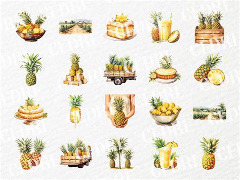 Watercolor Pineapple Clipart, Pineapples Clipart, Yellow Tropical ...