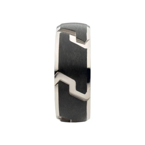 Buy Black and Silver Tone Titanium Tread Pattern Band Ring - INOX ...