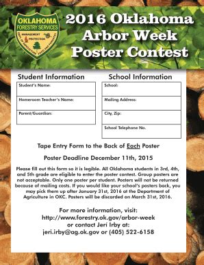 Fillable Online forestry ok 2016 Arbor Day Poster Contest - Oklahoma ...