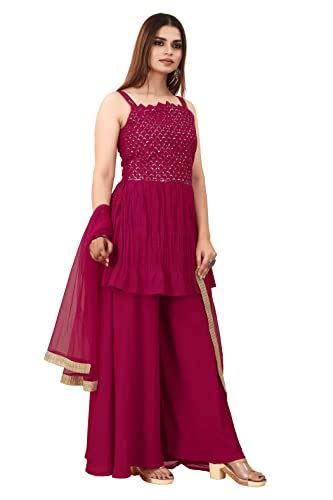 Buy Sashay Boutique Pink Color Viscose Rayon Embroidered Kurta Sharara ...