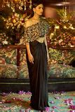 Black satin embroidered draped skirt set – Shreeka