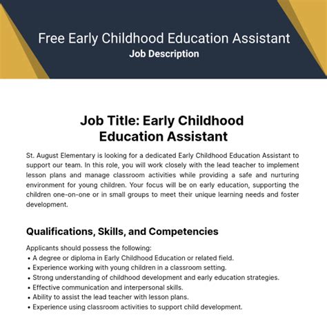 Early Learning Assistant Job Description at Minh Boser blog