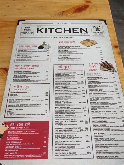 Menu at The Kitchen On Top, Margao