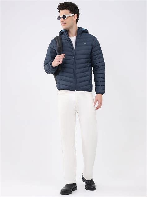 Buy Men Navy Blue Solid Hooded Full Sleeve Jacket Online in India ...