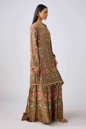 Buy Brown Chiffon Gota Patti, Sequins Keyhole Embellished Floral Kurta ...