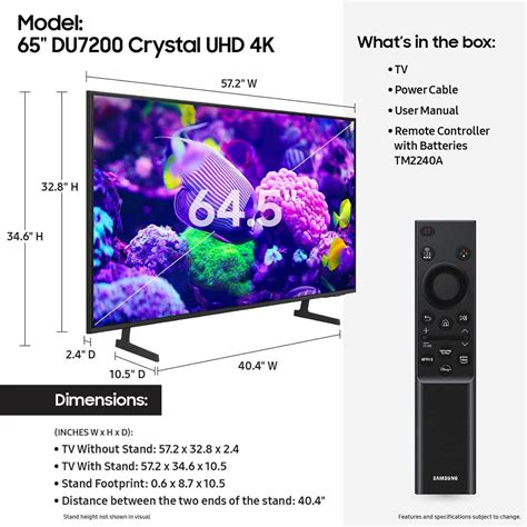 SAMSUNG 65-Inch Class Crystal UHD 4K DU7200 Series HDR Smart TV w ...