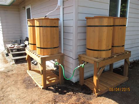 Our latest quad rain barrel system. Two double barrel systems connected ...