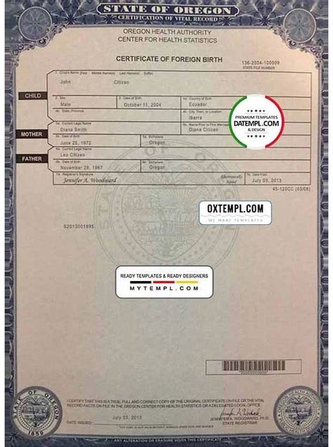 USA Oregon state birth certificate template in PSD format... | Birth ...