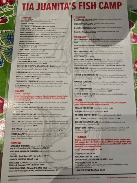 Menu at Tia Juanita's Fish Camp - Longview restaurant, Longview