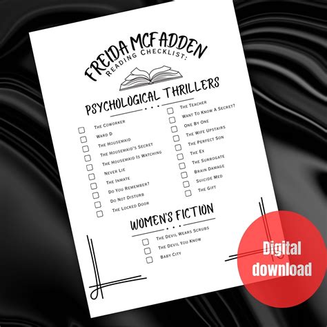 Freida Mcfadden Book List Reading Log, Printable Checklist, Thriller ...