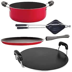 Nirlon Non-Stick Aluminium 3 Layer Coated 4 Piece Kitchen Cooking Item ...