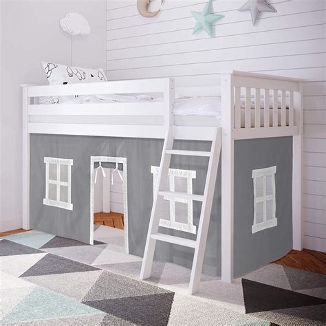 Buy Max & Lily Low Loft Bed, Twin Bed Frame With Curtains For Bottom ...