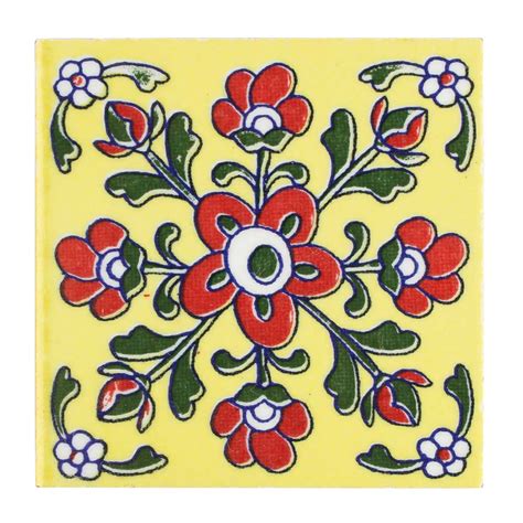 Yellow Base Red Tiny Flower Ceramic Tiles
