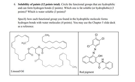 Solved: Solubility of paints (12 points total). Circle the functional ...