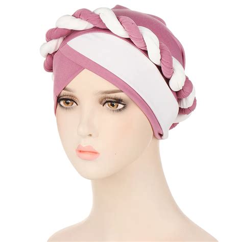 Double Color Braids Turban Hats For Women Muslim Forehead Cross Hijab ...