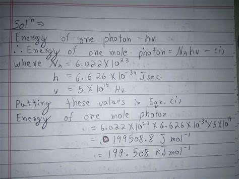 Calculate energy of one mole of photons of radiation whose frequency is ...