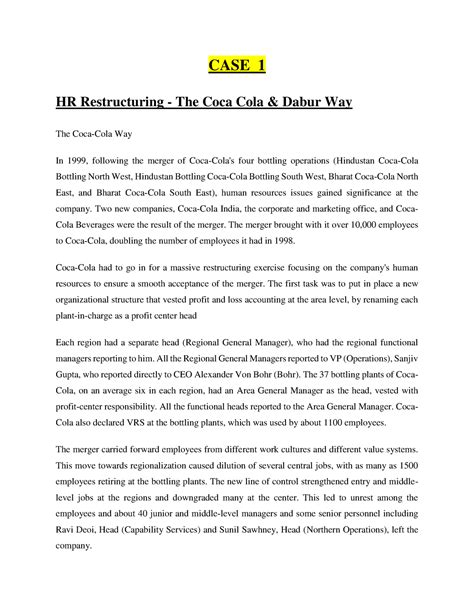 Cases-HRM - CASE 1 HR Restructuring - The Coca Cola & Dabur Way The ...