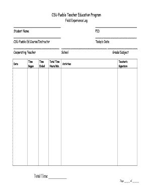 Fillable Online ceeps csupueblo Date Activities Began Ended HoursMin ...