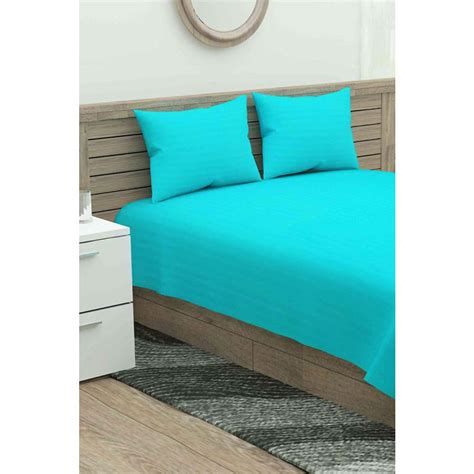 Swayam Sonata Stripe Double Bed Sheet with 2 Pillow Cover (Blue_Free ...