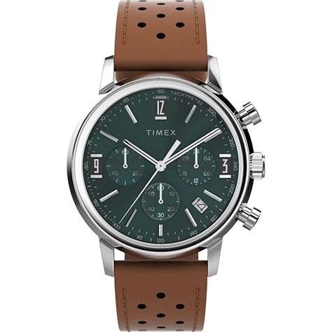 TIMEX Marlin Analog Watch for Man with Green Round Dial & Brown Leather ...