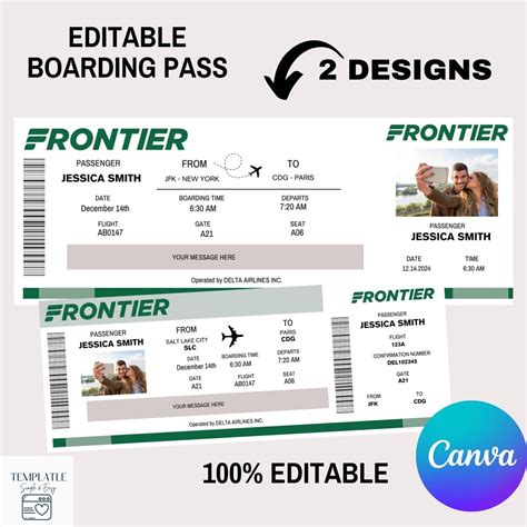Editable Boarding Pass Ticket Template, Surprise Airline Gift, Frontier Airlines, Printable ...