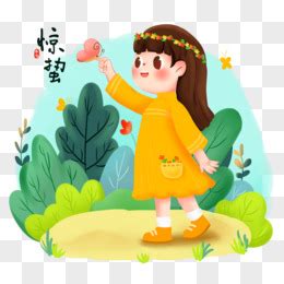 24节气惊蛰春天卡通女孩插画图片-千库网