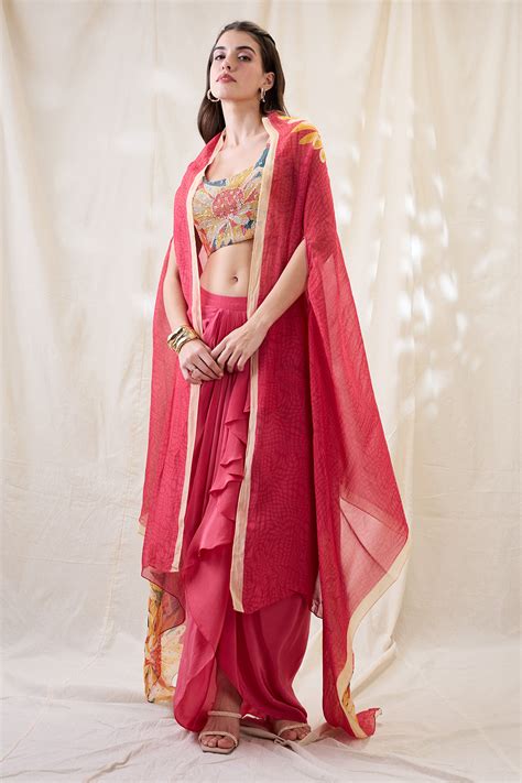 Ravya drape skirt set with embellished cape