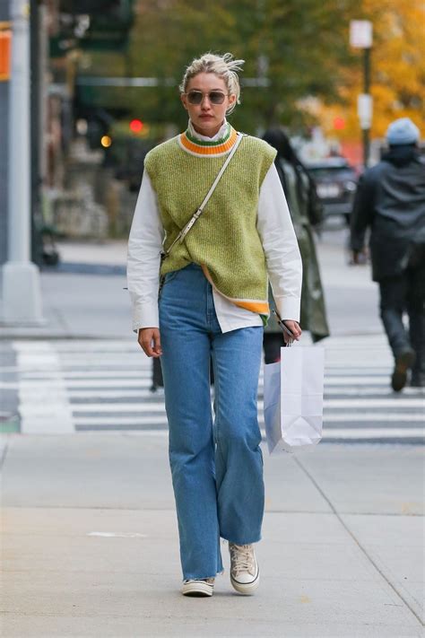 Gigi Hadid in a Green Sweater Vest and Jeans - New York 10/28/2022 ...