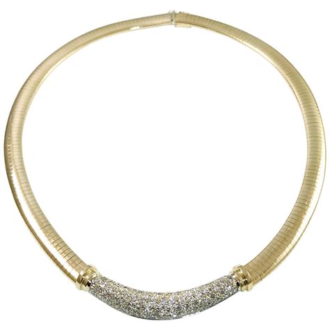 14 Karat Gold Omega Diamond Necklace For Sale at 1stDibs | omega gold ...