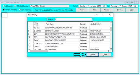 GST Credit Note Receipt List Report Help Guide