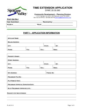 Fillable Online TIME EXTENSION APPLICATION - City of Spokane Valley Fax ...