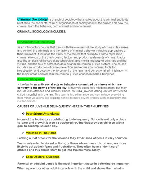 Criminalsociology - Introduction to psychology - Criminal Sociology- a branch of sociology that ...
