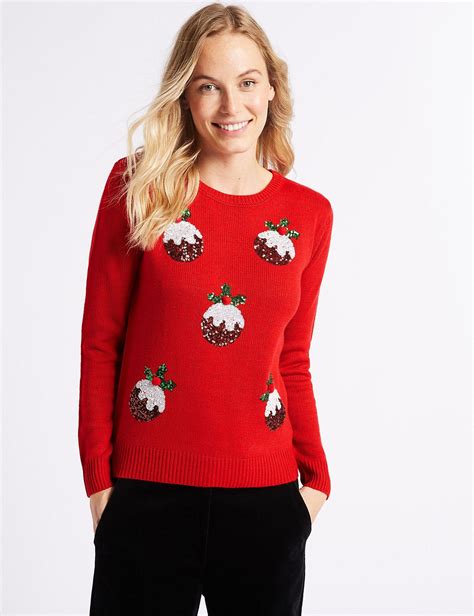 Christmas Pudding Embellished Novelty Jumper | M&S Collection | M&S ...