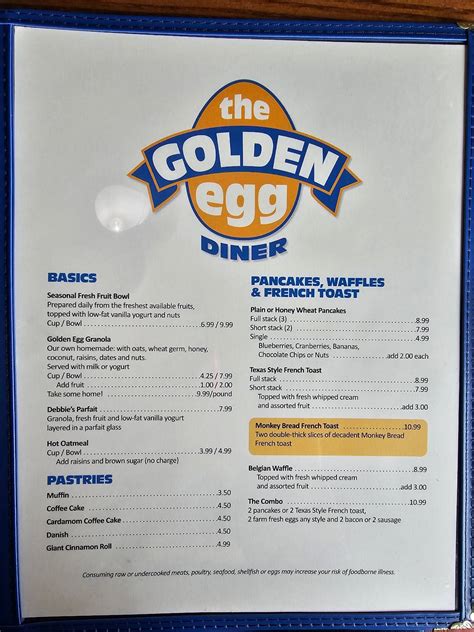 Menu at The Golden Egg Diner restaurant, Portsmouth