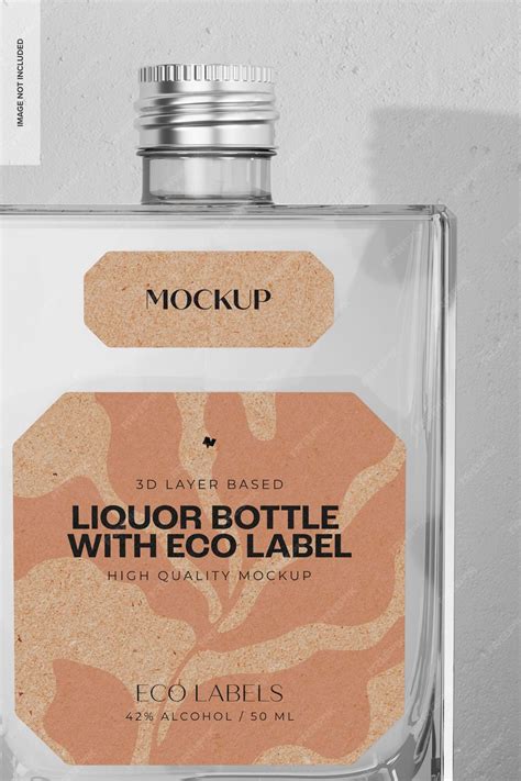 Premium PSD | Liquor bottle with eco label mockup, close up