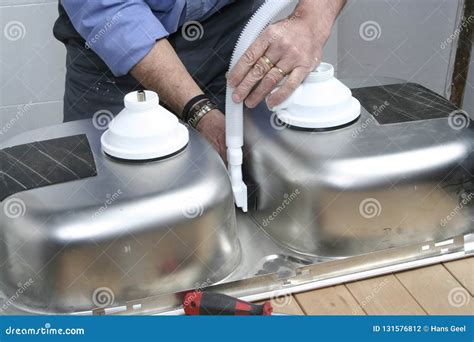 Installing a Drain for a Kitchen Sink Stock Photo - Image of kitchen ...