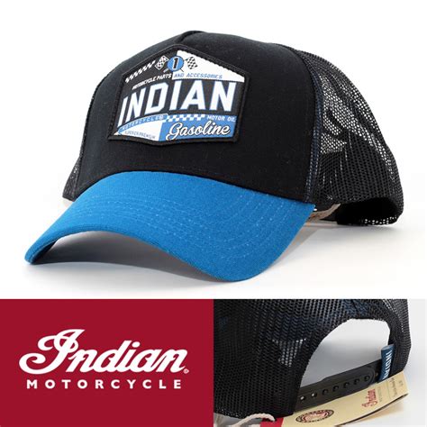 メッシュキャップ 帽子 インディアンモーターサイクル Indian Motorcycle Raching Trucker ブルー/ブラック ...