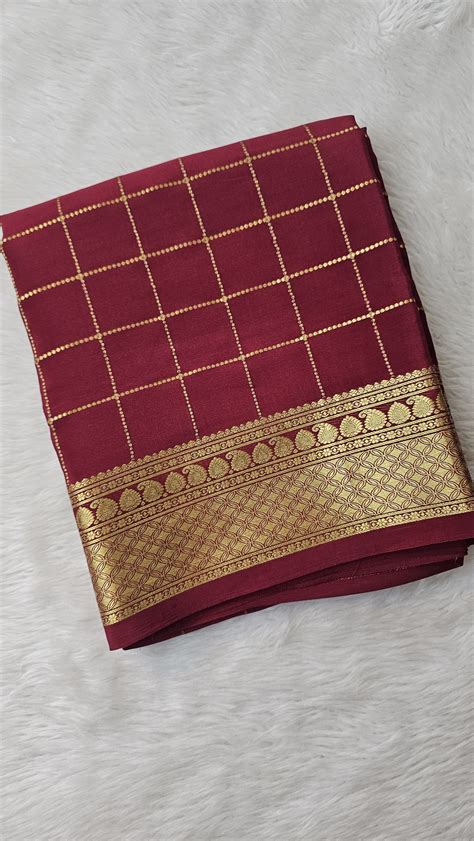 Mysore silk saree KSIC Finish in brick red self checks pattern – Amythi ...