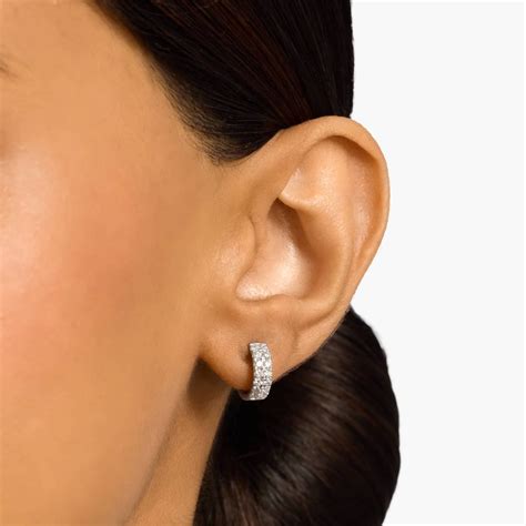 Double Row Diamond Huggie Hoop Earrings in 14k White Gold (3/4 ct. tw.)