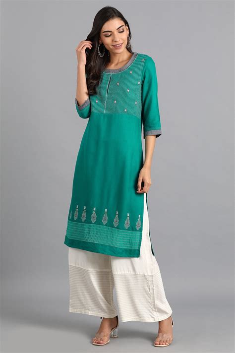 Buy Green Round Neck Embroidered kurta @ 1999 | W for woman – wforwoman