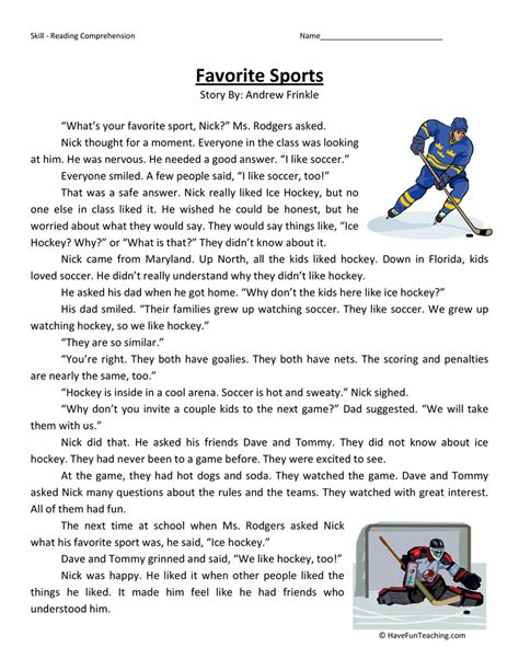 Sports Worksheet Reading 的图像结果