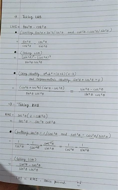 tan^2-cot^2=sec^2(1-cot^2) - Brainly.in