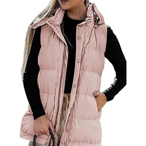 Women's Long Quilted Vest Hooded Sleeveless Button Down Puff Vest ...